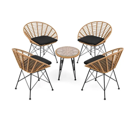 SALSA Coral Coffee Set Κήπου Μέταλλο Μαύρο - Γυαλί - Wicker Φυσικό: Τραπεζάκι+4 Πολυθρόνες