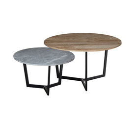 TEDDY Set-2 Τραπεζάκια Σαλονιού-Καθιστικού, Μέταλλο Μαύρο,Απόχρωση Καρυδί & Cement