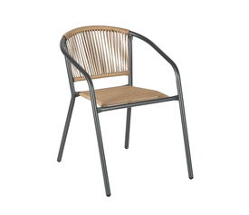 PATTY Πολυθρόνα Στοιβαζόμενη Κήπου, Μέταλλο Βαφή Ανθρακί, PE Rattan Φυσικό