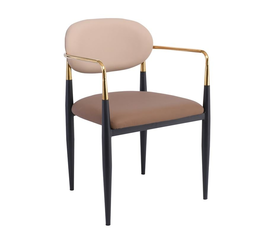 OLIVE Πολυθρόνα Μέταλλο Βαφή Μαύρο-Gold, Pu Μπεζ-Cappuccino