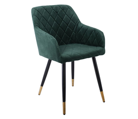 RENA Πολυθρόνα Μέταλλο Βαφή Μαύρο, Ύφασμα Velure, Απόχρωση Forest Green