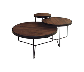 BOB Σετ 3 Τραπεζάκια Σαλονιού Καθιστικού, Μέταλλο Βαφή Μαύρο - Καρυδί