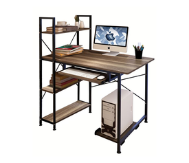 ΓΡΑΦΕΙΟ 4 Ράφια - Βάση Η/Υ - Συρταρωτή Θέση Πληκτρολογίου, Μέταλλο Μαύρο, Καρυδί