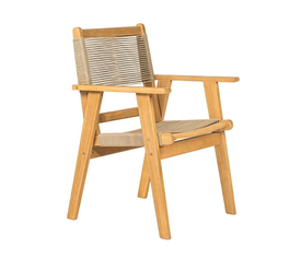 COFFEE Dining Πολυθρόνα Βεράντας - Κήπου, Ξύλο Ακακία Φυσικό, Rope Wicker Μπεζ