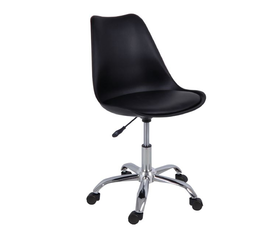 MARTIN Καρέκλα Γραφείου, Βάση Χρώμιο Βαρέως Τύπου, PP & Pu Μαύρο, Μονταρισμένη Ταπετσαρία