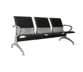 Κάθισμα Αναμονής - Υποδοχής 3 Θέσεων, Μέταλλο Χρώμιο PVC Μαύρο