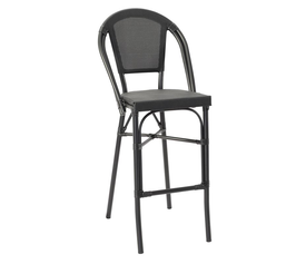 COSTA Σκαμπό BAR με Πλάτη, Αλουμίνιο Απόχρωση Μαύρο, Textilene Μαύρο