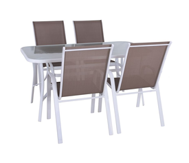 RIO Set Τραπεζαρία Κήπου Άσπρο Μέταλλο, Textilene Cappuccino: Τραπέζι + 4 Πολυθρόνες
