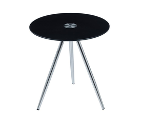 MABEL Τραπεζάκι Βοηθητικό Μέταλλο Χρώμιο - Γυαλί Μαύρο Tempered 8mm