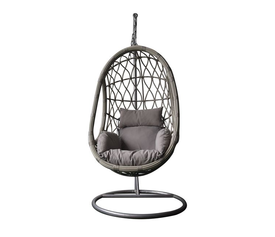 MACAN Κρεμαστή Πολυθρόνα, Wicker Grey, Μέταλλο Βαφή Γκρι, Μαξιλάρι Cappuccino