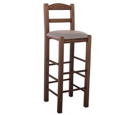 ΣΙΦΝΟΣ Σκαμπό BAR με Πλάτη, Οξιά Βαφή Εμποτισμός Καρυδί, Κάθισμα Pu Cappuccino