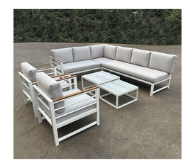 MARILIAN Set Σαλόνι Κήπου, Πολυμορφικό 6τεμ, Μέταλλο Βαφή Άσπρο, Μαξιλάρια Γκρι