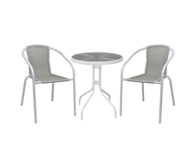 BALENO-W Set Κήπου - Βεράντας: Τραπέζι + 2 Πολυθρόνες Μέταλλο Άσπρο, Wicker Beige