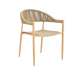 MALTA Πολυθρόνα Στοιβαζόμενη, Μέταλλο Βαφή Φυσικό, PP-UV Μπεζ, Rope Wicker Φυσικό