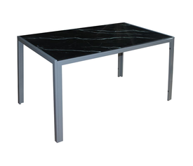 DEGO Τραπέζι Τραπεζαρίας - Κουζίνας, Μέταλλο Βαφή Γκρι, Γυαλί Μαύρο Μάρμαρο