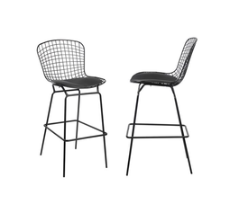 SAXON Σκαμπό BAR με Πλάτη, Μέταλλο Βαφή Μαύρο, Μαξιλάρι Pu Μαύρο