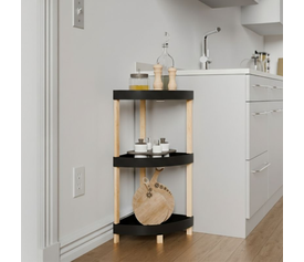 Ραφιέρα δαπέδου γωνιακή πλαστική - ξύλινη χρώμα φυσικό - μαύρο 44x32x79εκ.