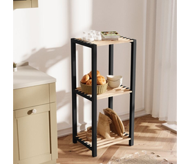 Ραφιέρα δαπέδου - Κομοδίνο ξύλινο - πλαστικό χρώμα φυσικό - μαύρο 37x29x79εκ.