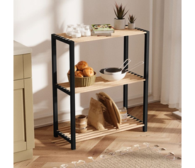 Ραφιέρα δαπέδου - Τραπεζάκι βοηθητικό ξύλινο - πλαστικό χρώμα φυσικό - μαύρο 65x29x78εκ.