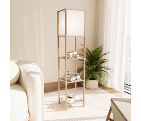 Φωτιστικό δαπέδου ξύλινο - πλαστικό χρώμα μπεζ 29x25x137εκ.