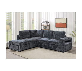 FLEXY Καναπές - Κρεβάτι-Γωνία, με Χώρους Αποθήκευσης, πλαϊνό φωτιζόμενο, Ύφασμα Ανθρακί