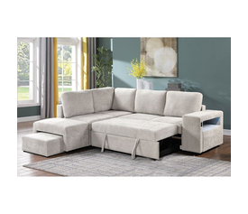 FLEXY Καναπές - Κρεβάτι-Γωνία, με Χώρους Αποθήκευσης, πλαϊνό φωτιζόμενο, Ύφασμα Μπεζ