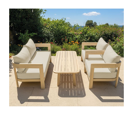FLORIDA Living Set Σαλόνι Καθιστικό Κήπου-Βεράντας (4τ), Acacia, Μαξιλάρια Μπεζ