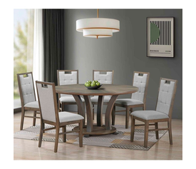 GORDON Set Τραπεζαρία Ξύλινη Σαλονιού: Τραπέζι+6 Καρέκλες, Antique Grey Walnut, Ύφ.Γκρι