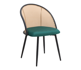 Καρέκλα τραπεζαρίας Jacob pe rattan - κυπαρισσί βελούδο - μεταλλικό μαύρο πόδι 52x50x77εκ.