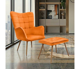 Πολυθρόνα - Μπερζέρα με υποπόδιο Lily κροκί βελούδο - μεταλλικό πόδι χρώμα φυσικό 70x62x98εκ.