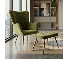 Πολυθρόνα - Μπερζέρα με υποπόδιο Lily λαδί βελούδο - μεταλλικό πόδι χρώμα φυσικό 70x62x98εκ.