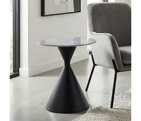 Τραπεζάκι βοηθητικό Logan sintered stone - μέταλλο χρώμα γκρι εφέ μαρμάρου - μαύρο Ø50x56εκ.