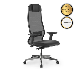 Καρέκλα γραφείου Synchrosit-10 εργονομική με διπλό ύφασμα Mesh και τεχνόδερμα χρώμα μαύρο 65x70x121/134εκ.