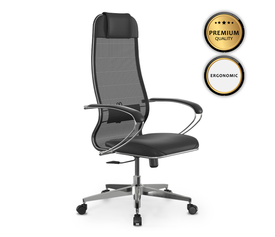 Καρέκλα γραφείου Sit-1031672 εργονομική με διπλό ύφασμα Mesh και τεχνόδερμα χρώμα μαύρο 66x70x118/131εκ.