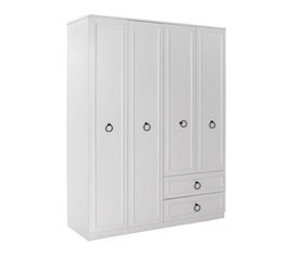 Ντουλάπα ρούχων Hampton τετράφυλλη με συρτάρια χρώμα λευκό 140x52x185εκ.