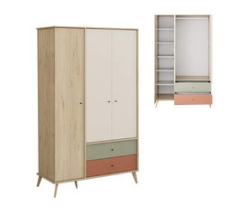 Ντουλάπα ρούχων Terra τρίφυλλη με συρτάρια χρώμα florida oak 121x54x200εκ.