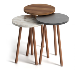 Βοηθητικά τραπεζάκια Roma χρώμα καρυδί - μπεζ - μαύρο εφέ μαρμάρου