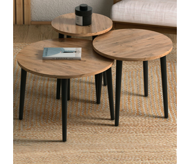 Τραπεζάκι σαλονιού σετ 3 τμχ Roma χρώμα oak Φ60x46εκ.