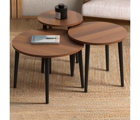 Τραπεζάκι σαλονιού σετ 3 τμχ Roma χρώμα καρυδί Φ60x46εκ.
