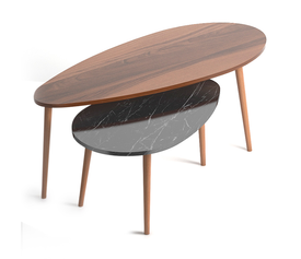 Βοηθητικά τραπεζάκια Elips χρώμα καρυδί - μαύρο εφέ μαρμάρου 116x46x46εκ.