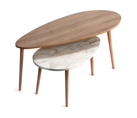 Βοηθητικά τραπεζάκια Elips χρώμα oak - μπεζ εφέ μαρμάρου 116x46x46εκ.