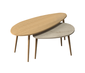 Τραπεζάκι σαλονιού σετ 2 τμχ Elips χρώμα oak - travertine 116x46x46εκ.