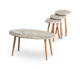 Τραπεζάκι σαλονιού + βοηθητικά τραπεζάκια Elips χρώμα εφέ μαρμάρου 90x50x41εκ.