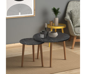 Τραπεζάκι σαλονιού σετ 2 τμχ Roma χρώμα μαύρο εφέ μαρμάρου 60x60x46εκ.