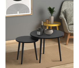 Τραπεζάκι σαλονιού σετ 2 τμχ Roma χρώμα μαύρο 60x60x46εκ.