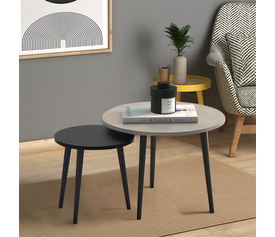 Τραπεζάκι σαλονιού σετ 2 τμχ Roma χρώμα γκρι ρετρό - μαύρο 60x60x46εκ.