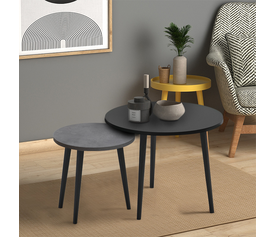 Τραπεζάκι σαλονιού σετ 2 τμχ Roma χρώμα μαύρο - γκρι ρετρό 60x60x46εκ.