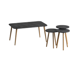 Τραπεζάκι σαλονιού σετ 4 τμχ Soul χρώμα μαύρο εφέ μαρμάρου 90x55x43εκ.