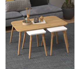 Τραπεζάκι σαλονιού σετ 3 τμχ Oliva χρώμα oak - λευκό 90x55x46εκ.