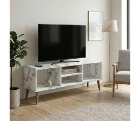 Έπιπλο τηλεόρασης Loren χρώμα λευκό εφέ μαρμάρου 120x30x40εκ.